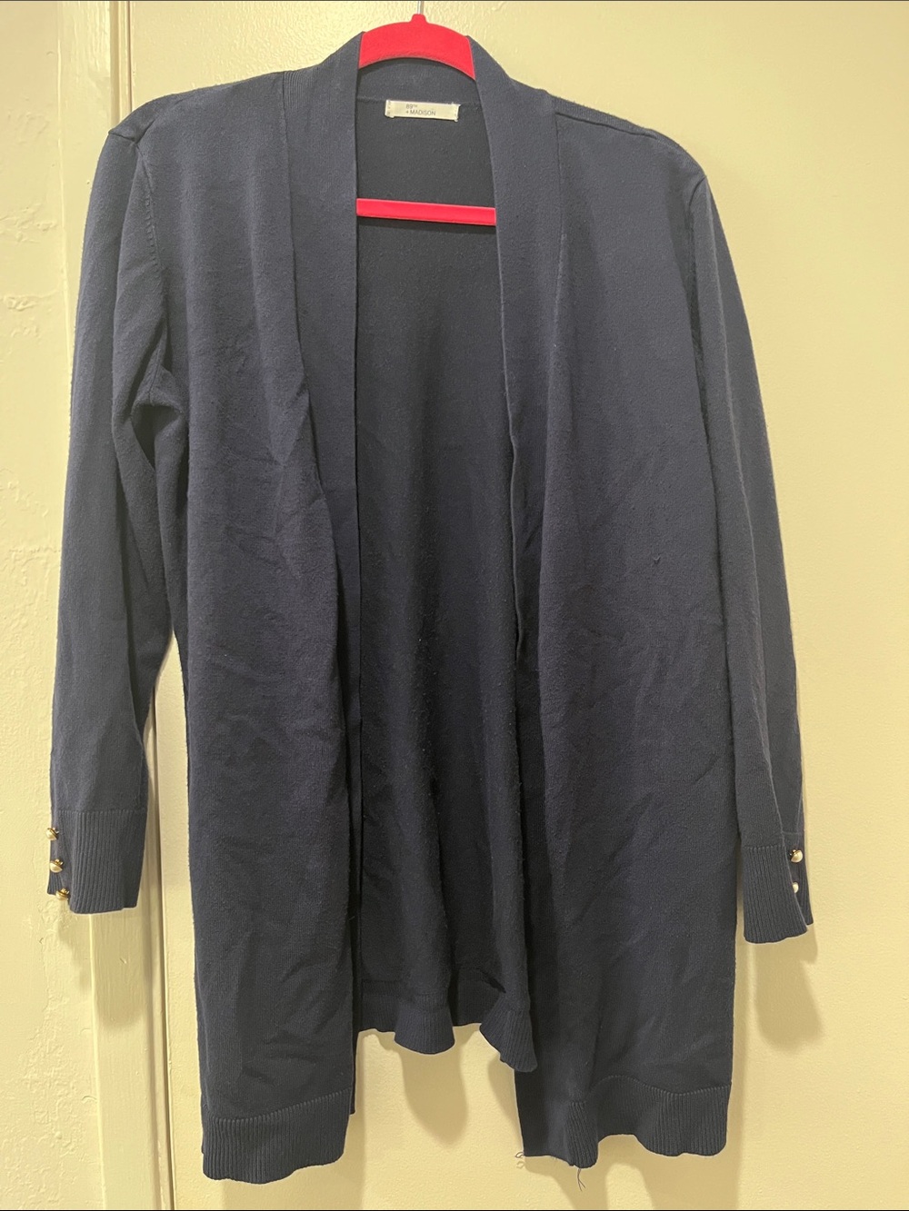 89th & Madison Navy Open-Front Cardigan with Cuff Buttons